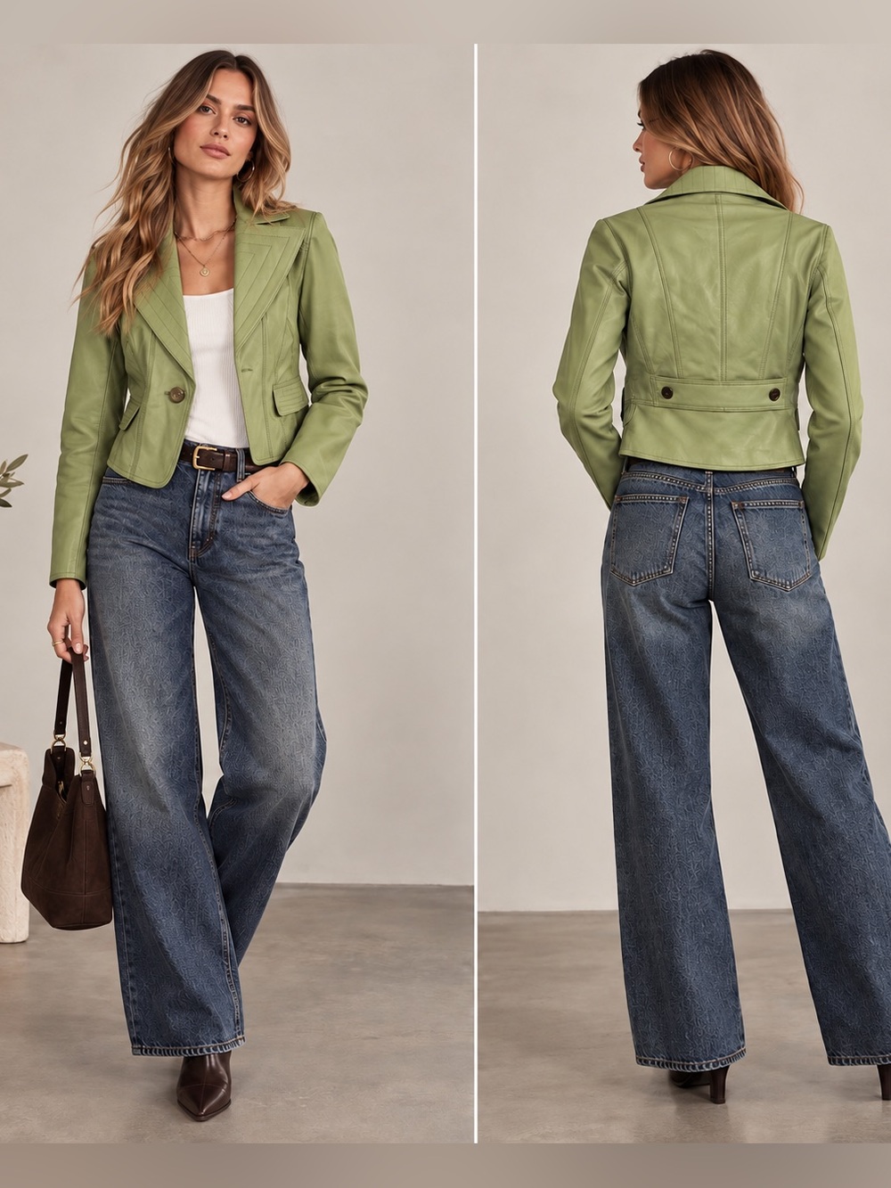 Vintage Y2K Wilsons Leather Sage Green Cropped Blazer Jacket M